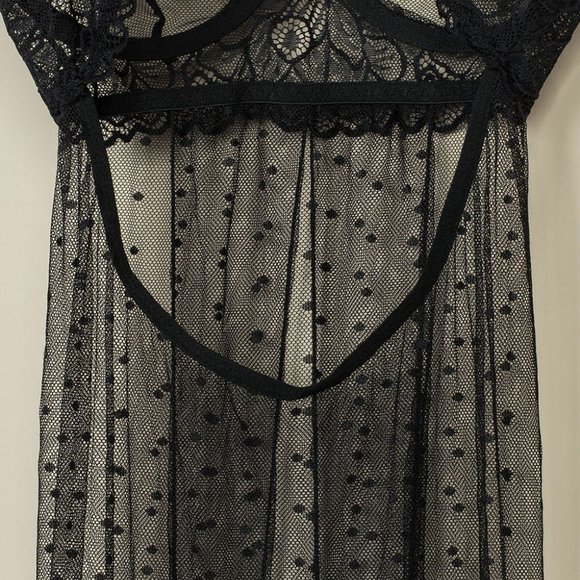 Black Sheer Lace Double Splits Maxi Gown with Thong Lingerie Set - Picture 12 of 15